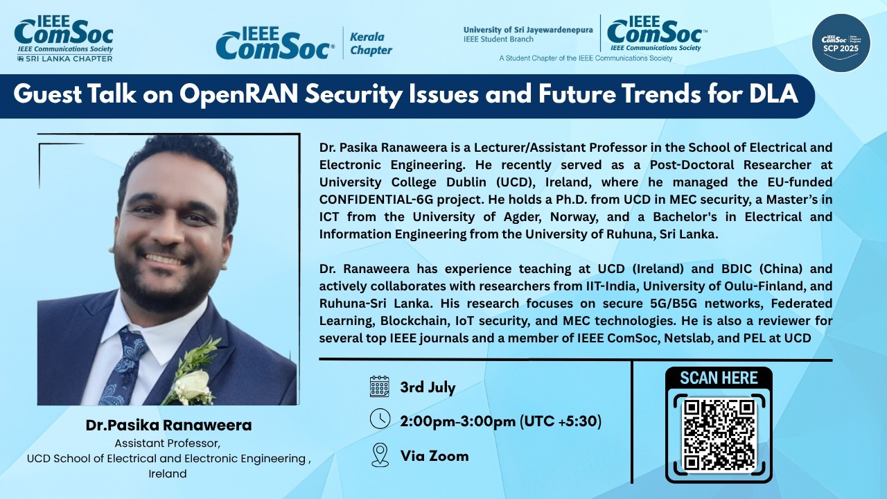 Read more about the article Securing Tomorrow’s Networks | OpenRAN & DLA by IEEE ComSoc SL Chapter